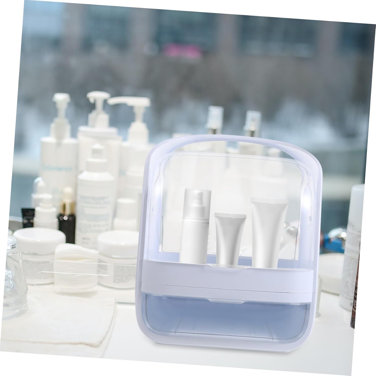 Makeup Organizer Box Lid Large Capacity Cosmetic Storage for Bedroom and Bathroom Skincare Display Case for Vanity and Dorm Use