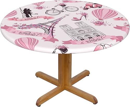 Miniatura 3 de Famame Romantic Paris - Mantel redondo ajustable con borde elástico, impermeable, con borde elástico, para interiores y exteriores, se adapta a