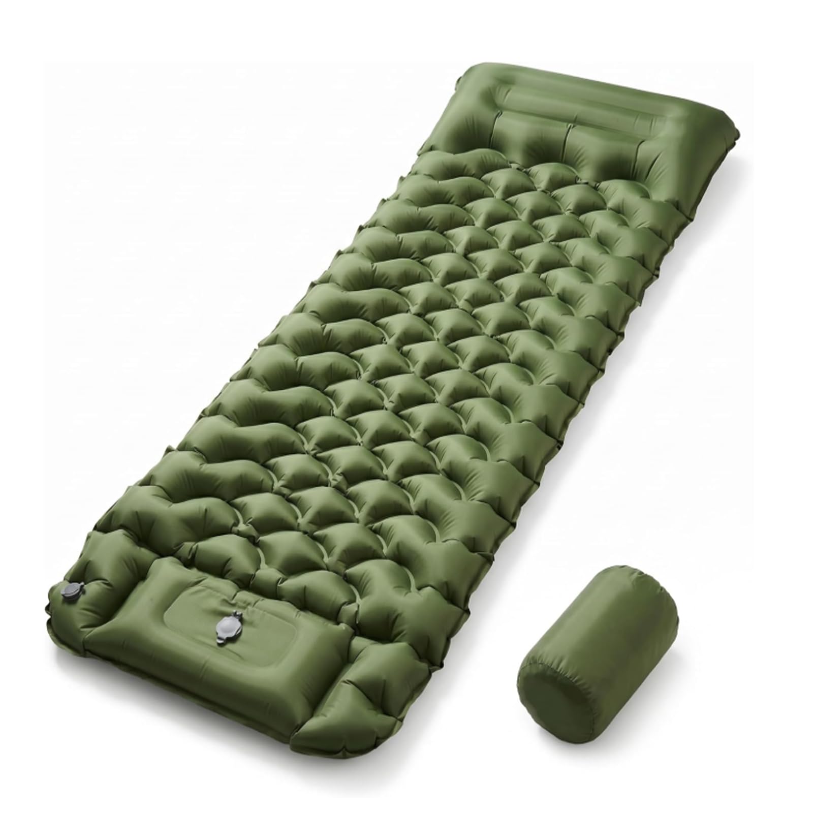 haoyuan Ultra-Lightweight Inflatable Camping Mat with Integrated Pillow, 5cm Thick Sleeping Pad for Adults, Portable Outdoor Mat for Backpacking, Hiking & Tent Travel, Foot Pump Inflation (Green)
