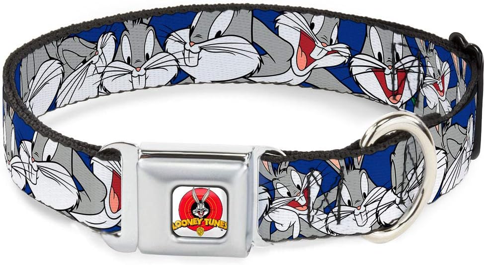 Buckle-Down Seatbelt Buckle Dog Collar - Bugs Bunny CLOSE-UP Poses Blue - 1" Wide - Fits 15-26" Neck - Large