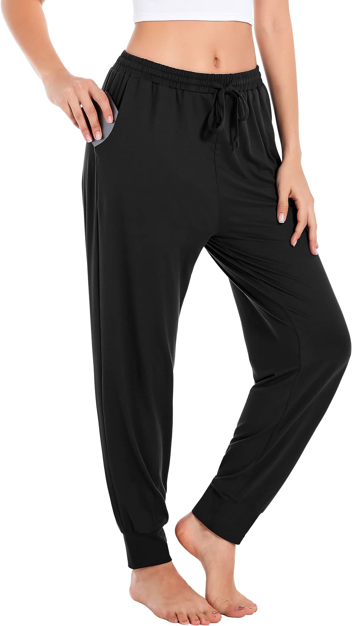 AnnenmyWomens High Waisted Yoga Sweatpants with Pockets Comfy Lightweight Loose Workout Joggers Stretch Ladies Sweat Pants