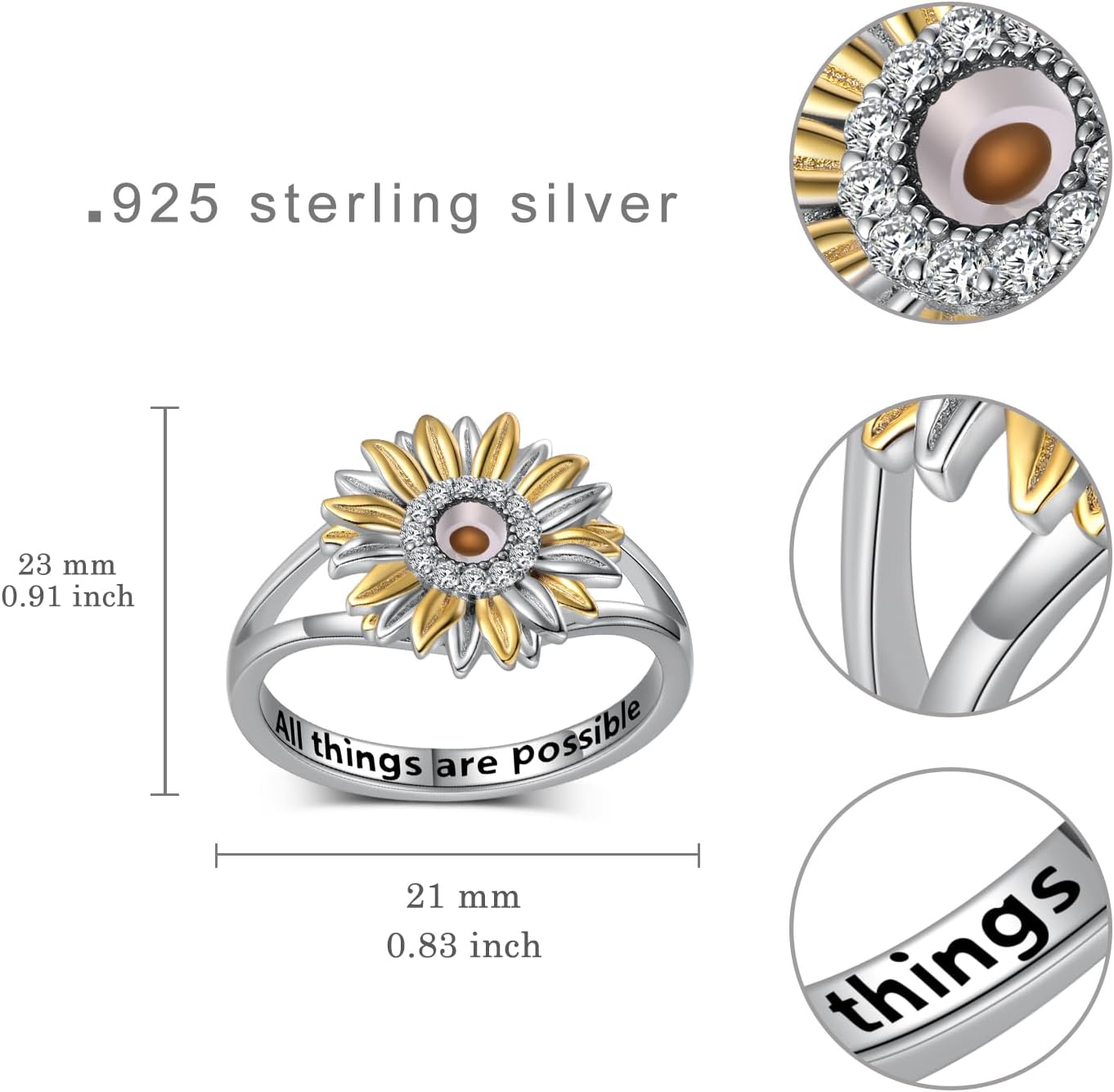 Mustard Seed Ring 925 Sterling Silver Sunflower Mustard Seed Jewelry Faith Jewelry Unique Mustard Seed Gift for Women