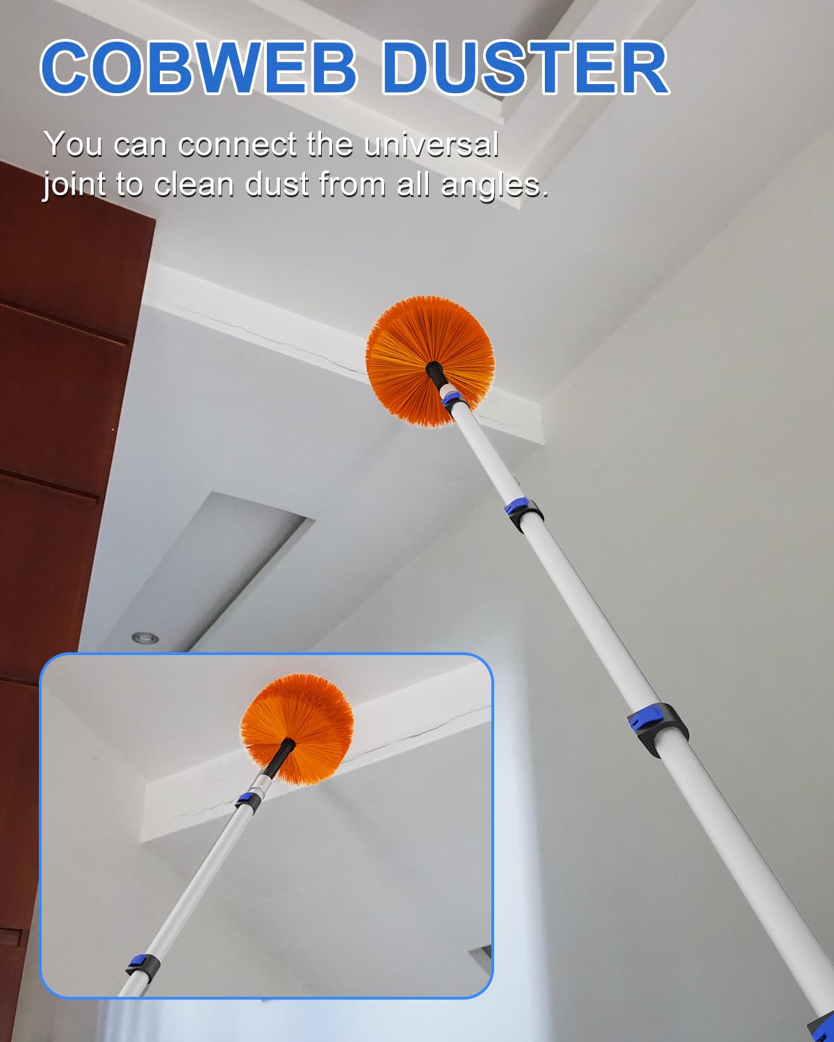 Kit de plumero de alto alcance de 26 pies con poste de extensión telescópico de 5 a 19 pies, plumero de techo alto, plumero de telaraña, escobilla de ventana, plumero de plumero, kit de