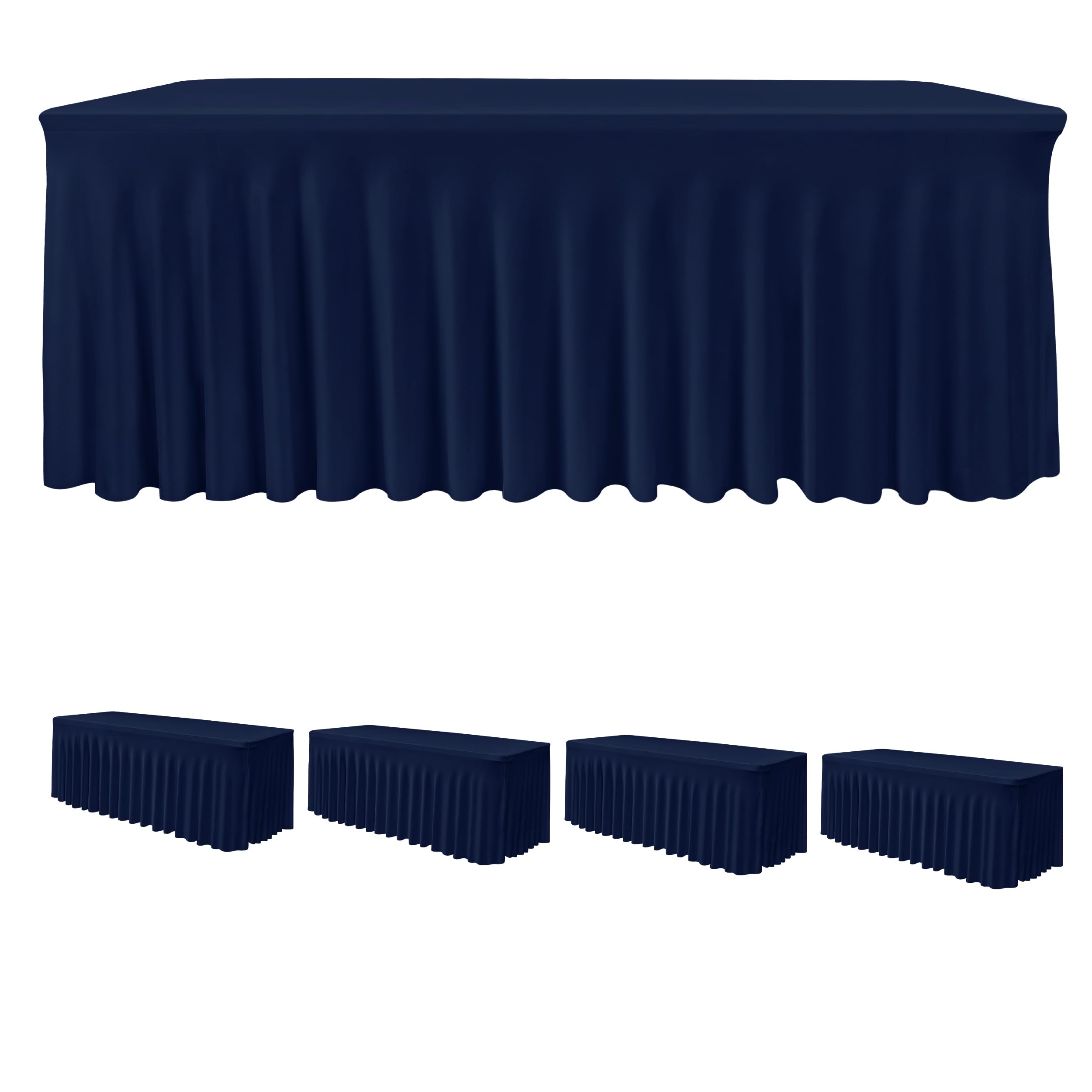 4 Pack Navy Spandex Table Covers 4ft Rectangle Ruffle Skirts for Party