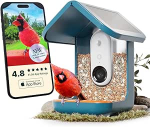 Birdbuddy PRO Solar Smart Bird Feeder with Camera - AI Bird Species Identification, 5MP Photos, 2K HD Video Live Stream Camera, Slow-Motion Video, 2.6in Focus - Blue Solar asin的图片