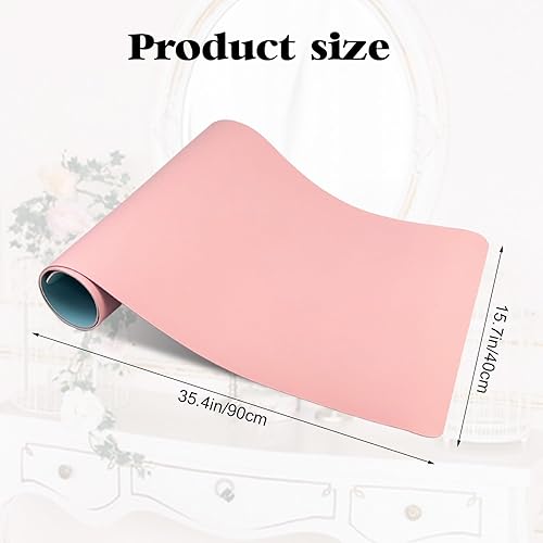 Miniatura 2 de Foxtell Alfombrilla de maquillaje de 35.4 x 15.7 pulgadas para tocador, protector superior de tocador, tapete de tocador impermeable a prueba de