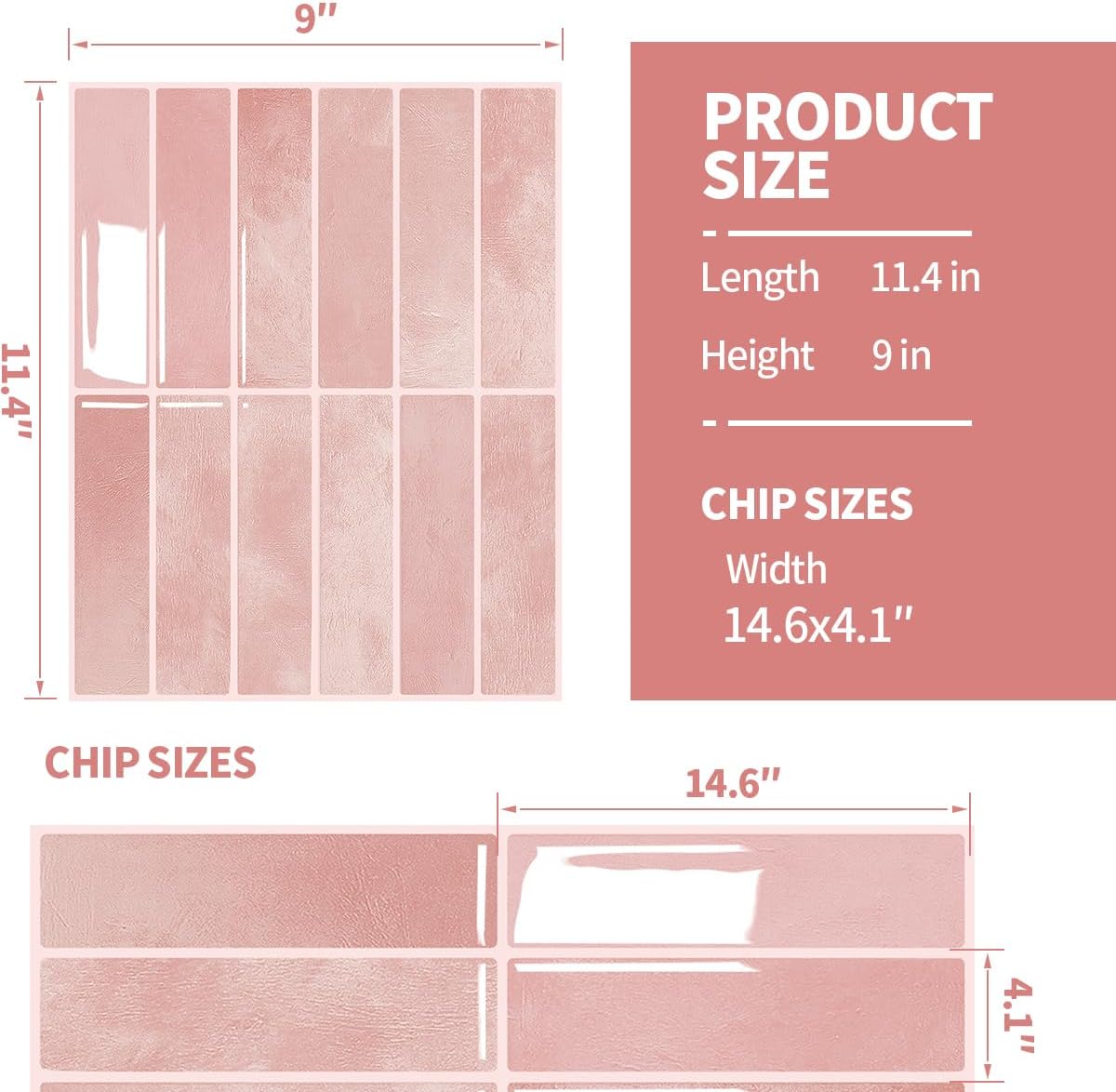 Peel and Stick Backsplash 3D Wall Tiles,Self-Adhesive,Oil Proof,Waterproof, Removable Wall Panels for Kitchen & Bathroom,Modern Design, Easy Install (10.7ft，12x9 inch,14 Pack) (Pink)