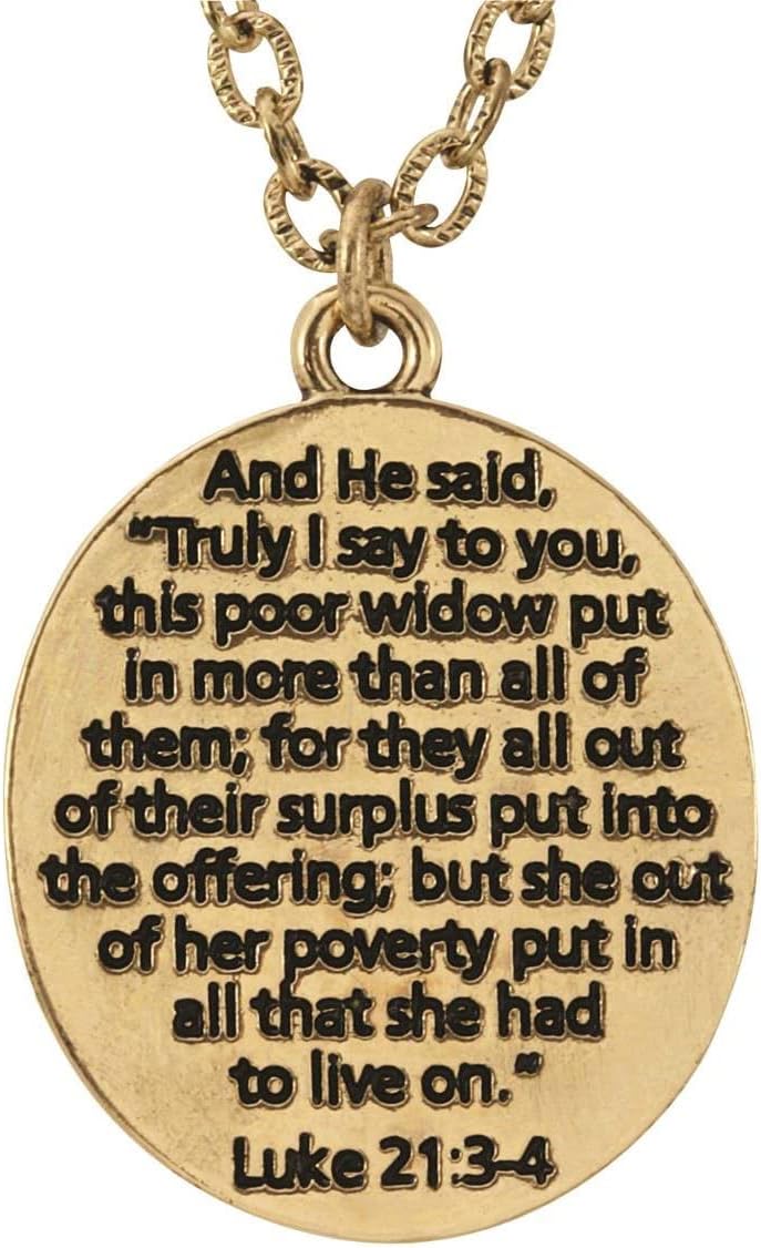 American Coin Treasures Gold Tone Widow's Mite Coin Pendant With Verse