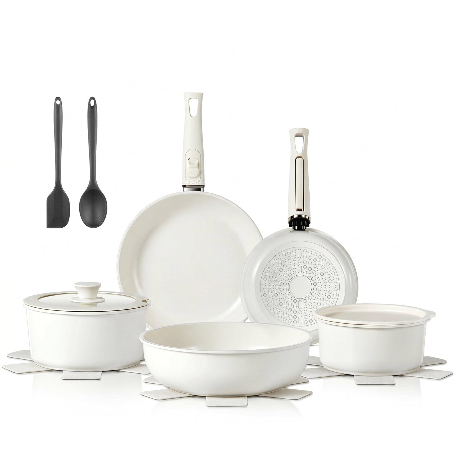 Set pentole antiaderente 17 pezzi - Batteria di cucina con manico removibile - Rivestimento ceramico antiaderente