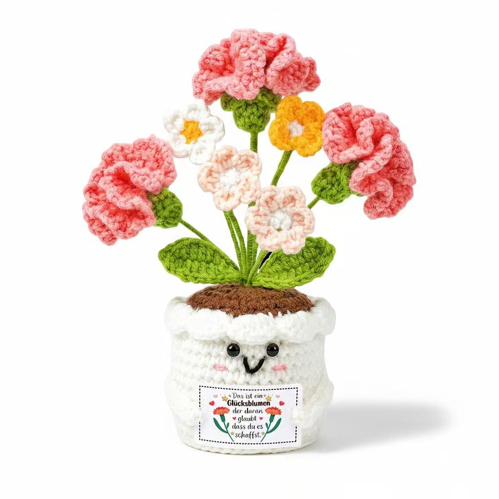 Jbniuay Geburtstagsgeschenk für Frauen – Handgehäkelte Nelken mit Energiekarte, Geschenk zum Geburtstag für Mama, Freundin, Schwester, Tochter, Beste Freundin, Happy Birthday (Positive)