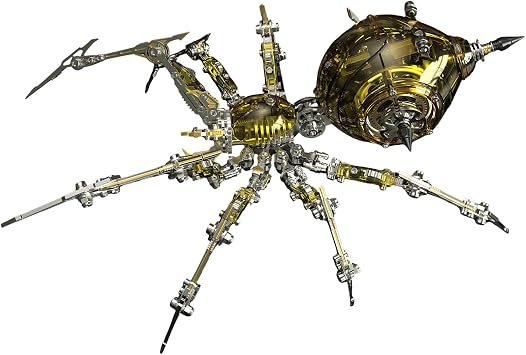 3D Steampunk Mechanical War Spider Model Kit for Adults 602PCS Transparent Metal Puzzle with Light Effects Tarantula DIY Assembly Model with Optional Weapon Mount Gold
