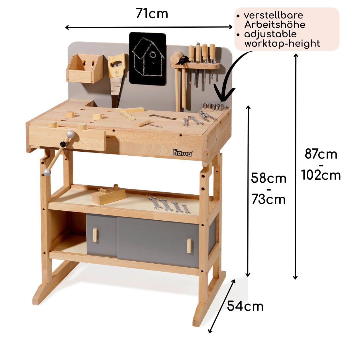 howa Établi pour Enfants Massif avec Ensemble d'outils de 32 pièces 4900
