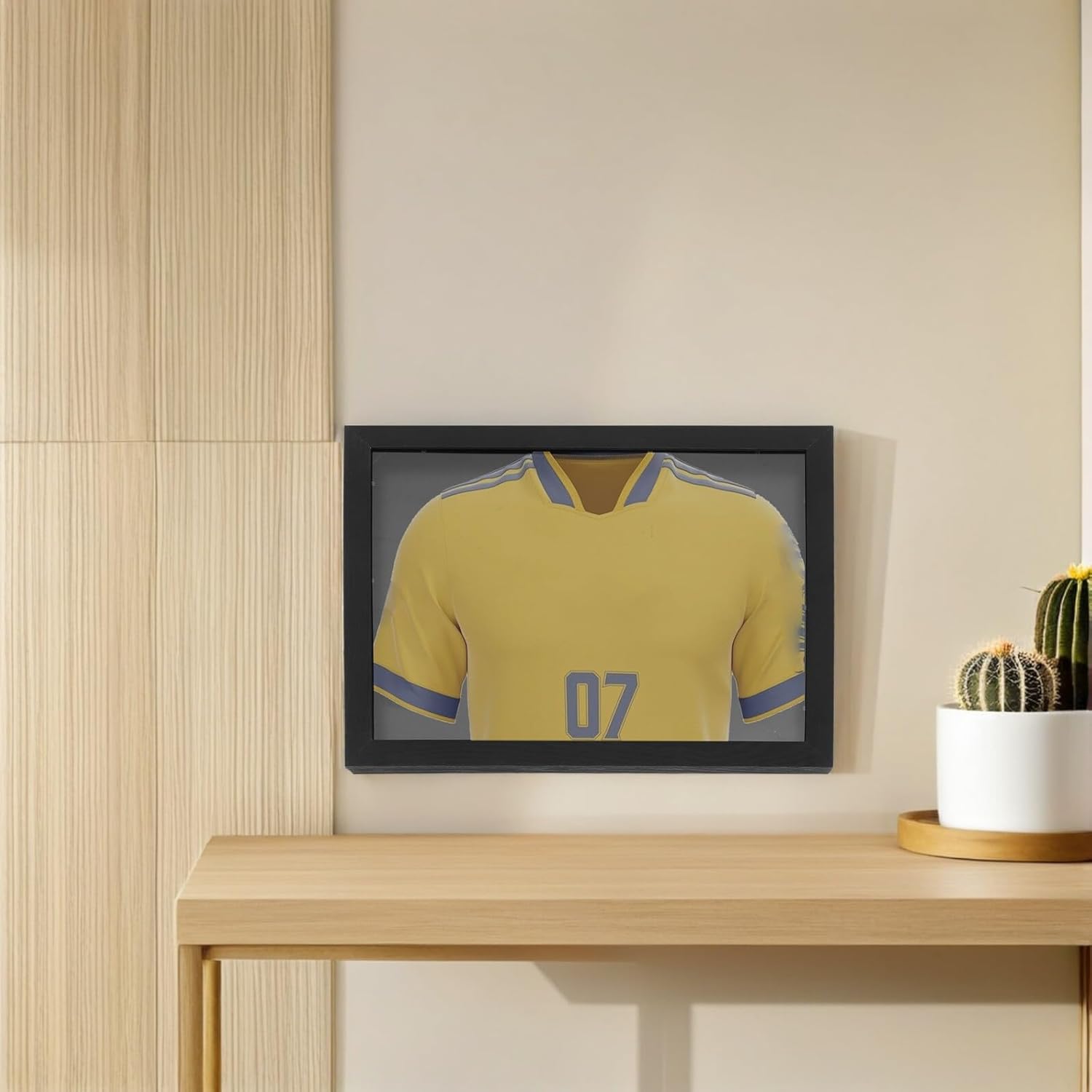 Jersey Display Frame Case for Football Baseball Soccer Basketball Shirts, 14x18 Black Wooden Shadow Box with Front Glass, Sports Memorabilia Showcase for Wall Hanging