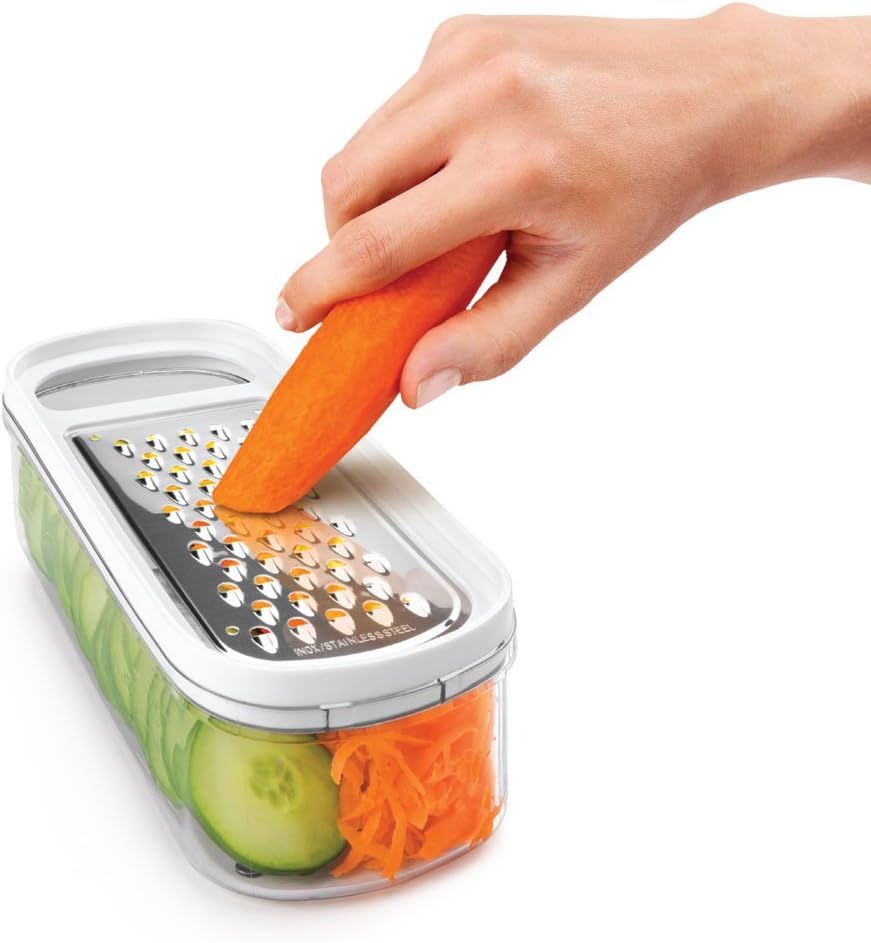 Metaltex 19971010080 Stainless-Steel Grater with 3 Blades and Bag for Collecting Contents