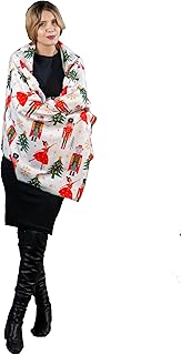 جيني شال مطبوع عليه كسارة البندق للكريسماس، 70×190 سم، احمر وابيض