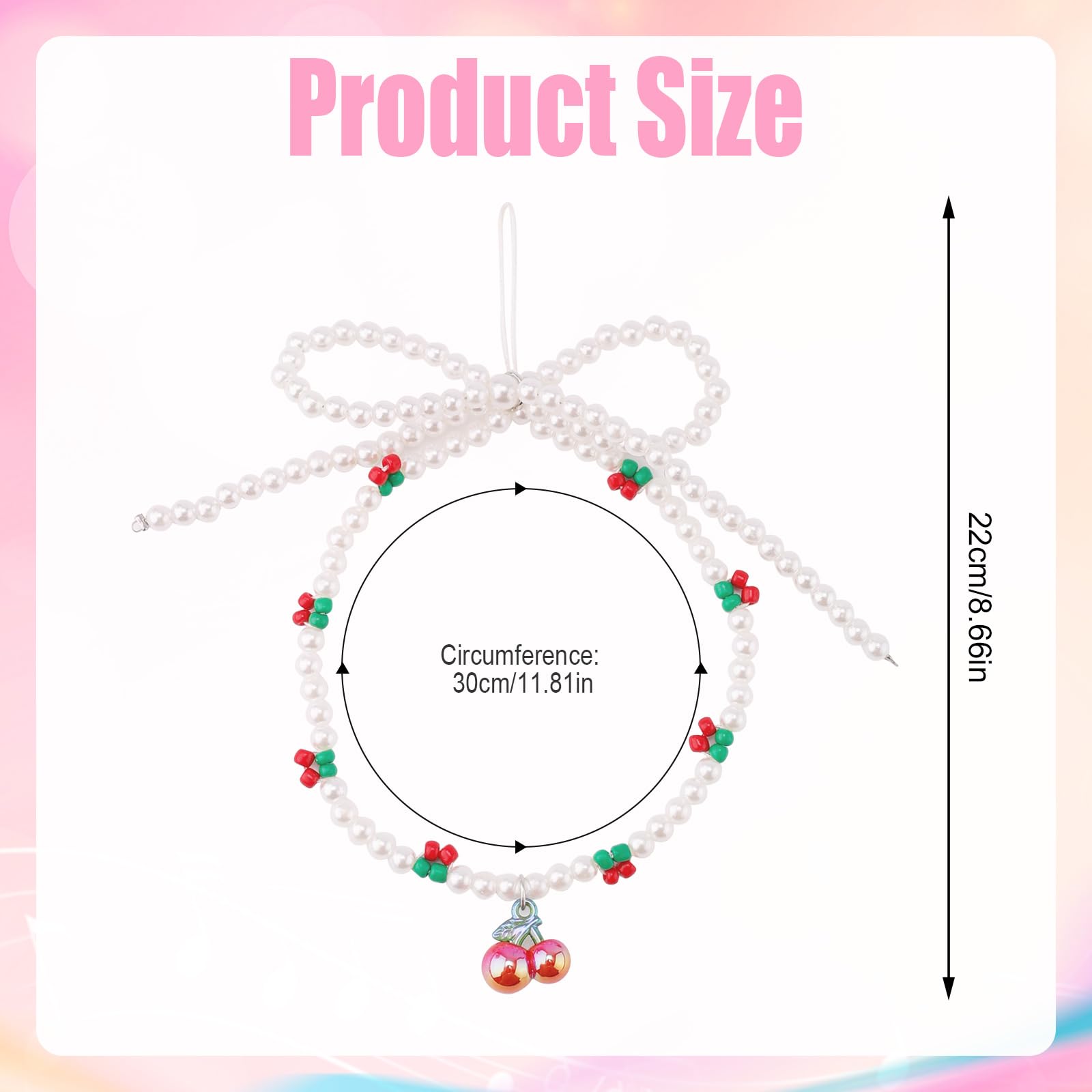 Pasek do Telefonu Cherry Phone Charm, Pasek na Nadgarstek Phone Charm Koralikowy Smycz do Telefonu Pasek na Nadgarstek Phone Lanyard Bransoletka dla Kobiet Phone Keyring Charm