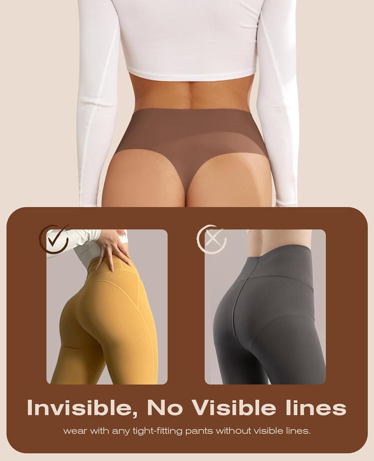 Thongs for Womens High Waisted Seamless for Women Underwear Sexy Breathable Panties 6 Pack - Image 5