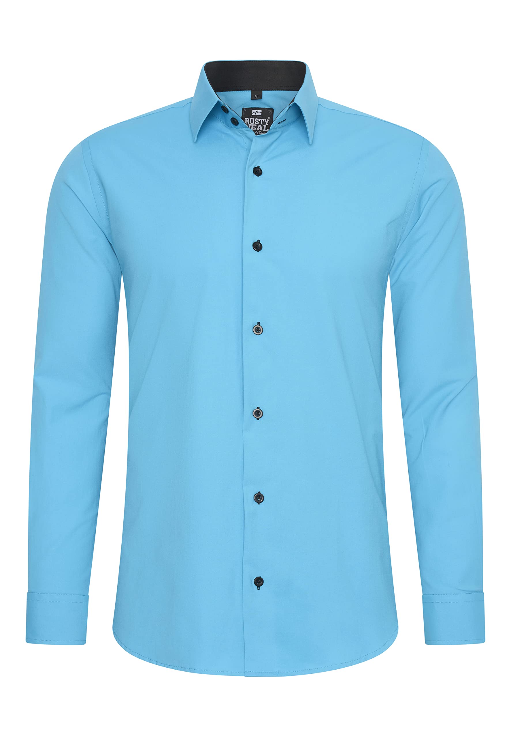 Rusty Neal Camisa de hombre Premium Slim Fit Manga Larga Elástica Contraste Camisa Negocios Camisa Casual Camisa