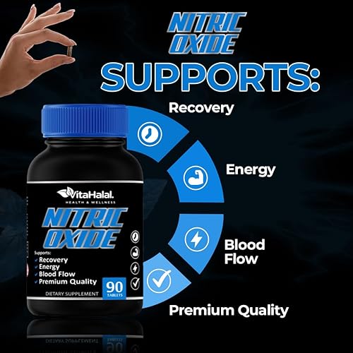 Miniatura 12 de VitaHalal Suplemento de óxido nítrico, potente refuerzo de óxido nítrico para hombres para apoyar la presión arterial, flujo sanguíneo saludable,