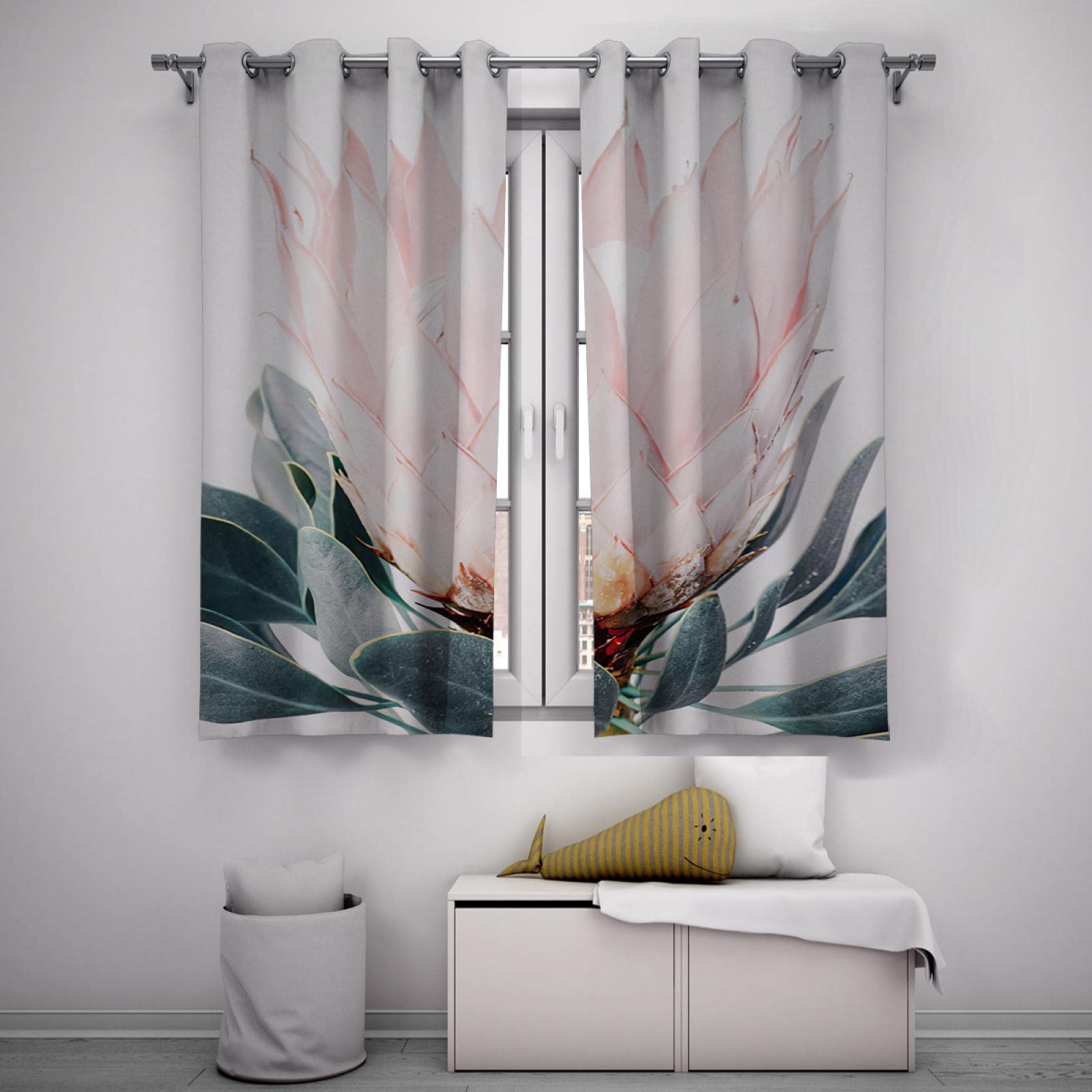Rosa Blume Verdunkelungsvorhänge Wärmeisolierte Vorhänge für Wohnzimmer Schlafzimmer Frühling Blumen Mädchen Ösenvorhänge Maschinenwaschbar 2xH160 x B132 cm