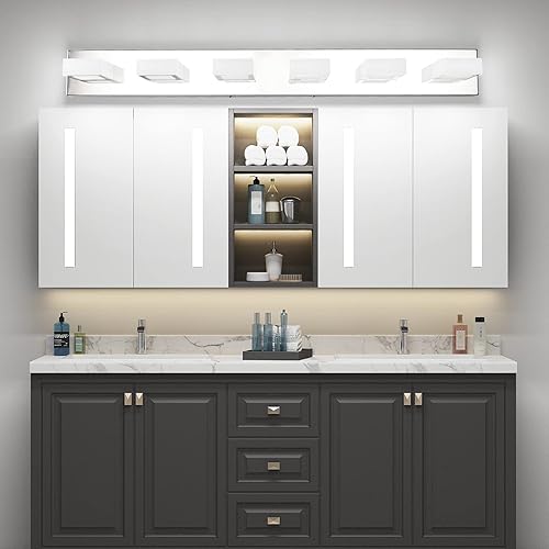 Miniatura 71 de Ralbay - Lámpara LED moderna y negra para tocador de baño, con 3 luces, accesorios de iluminación de pared de baño de acrílico Luz blanca