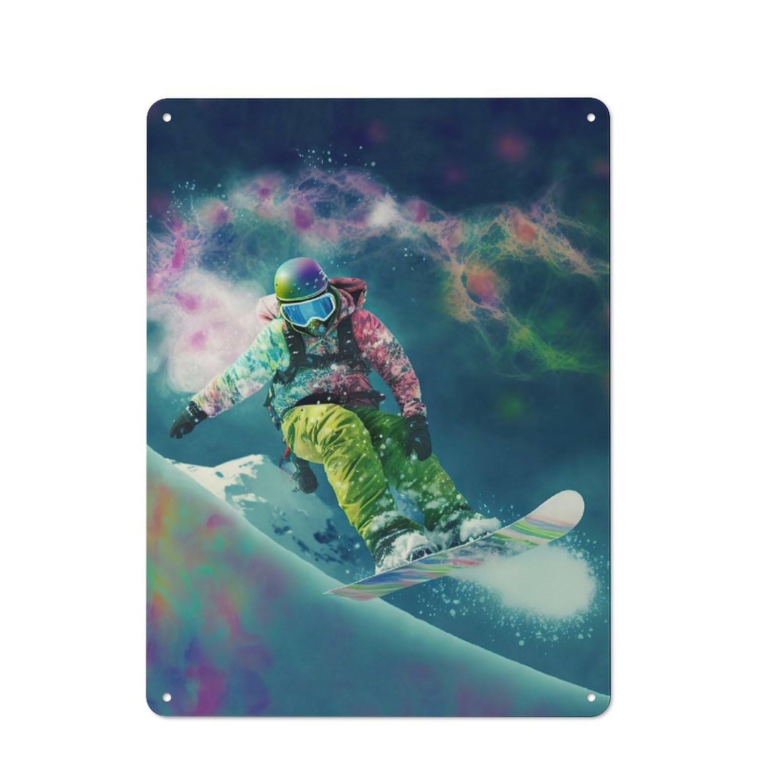 Junmoney Snowboard Printed Tin Plaque, Small Wall Accent For Coffee Corner, Diner Or Kitchen Decor, 40X30cm