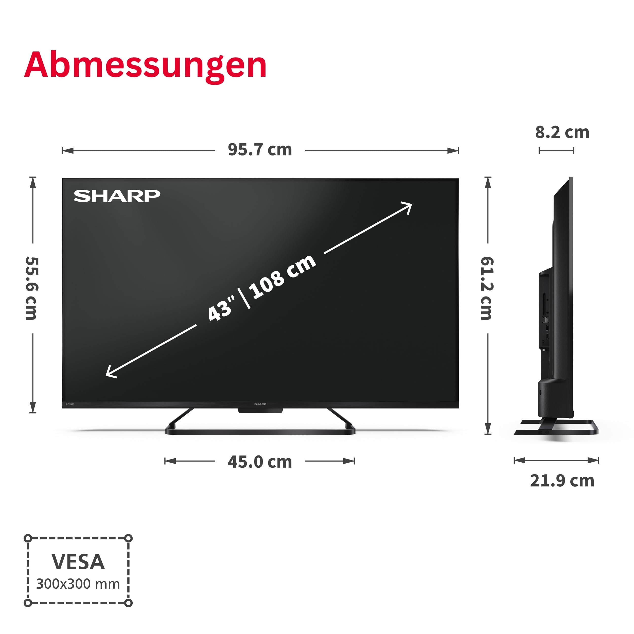 Sharp 43HR7765E Téléviseur QLED 43" Google TV – Smart TV 4K UHD avec HDR Dolby Vision IQ, 144 Hz VRR Gaming, Dolby Atmos, AQUOS Wireless Surround, Google Assistant et Triple Tuner (2026)