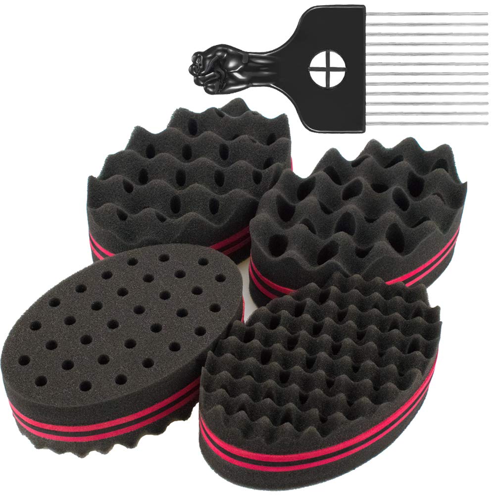 Amazon.com: 4 Different Curl Hair Sponges Brush for Men Women Coil Sponge  for Natural Hair Afro Curling Dread Twist Sponge Black Big Small Holes Wave  Two Sides : Everything Else