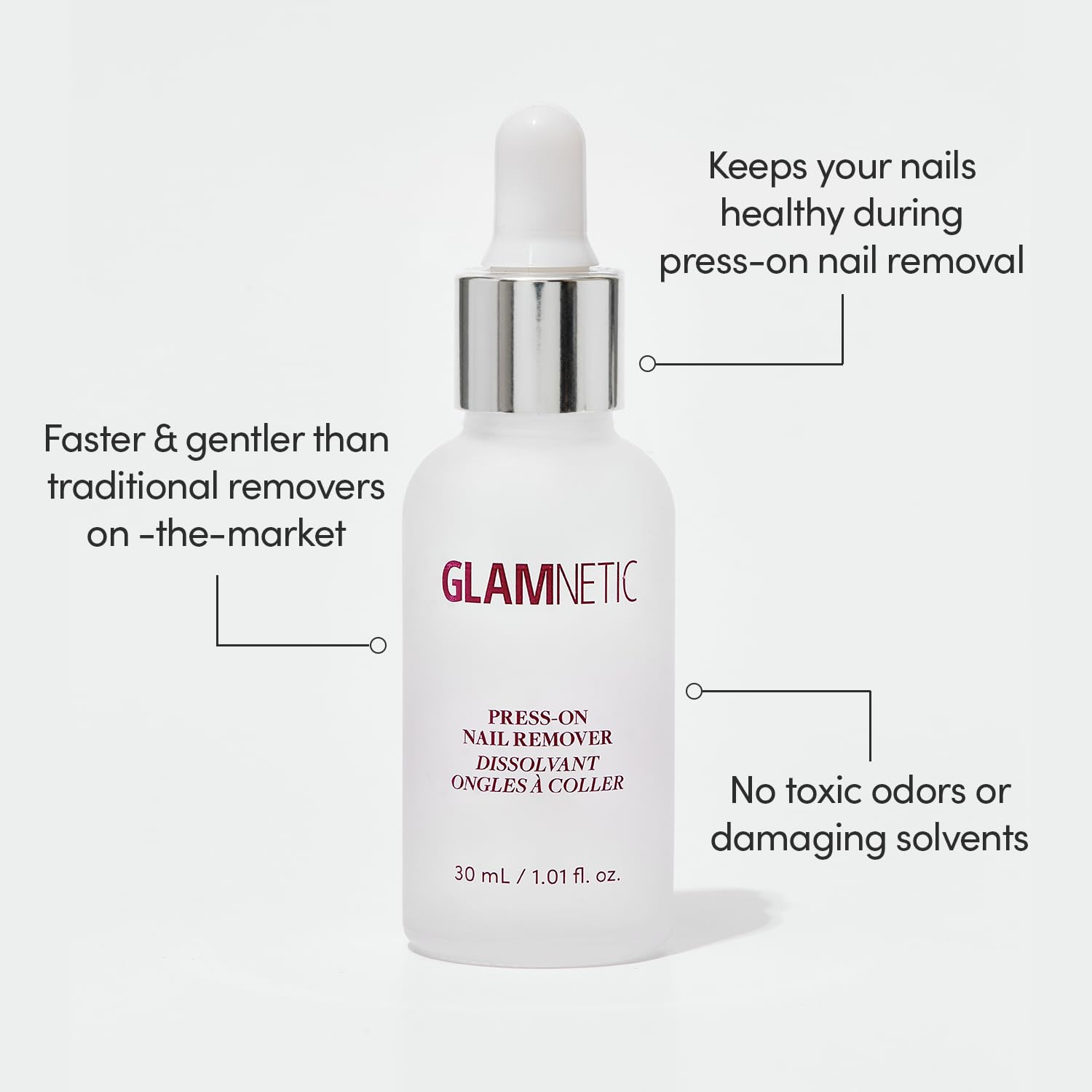 Glamnetic Press On Bezacetonowy zmywacz do paznokci przyklejanych, bezzapachowe serum do delikatnego usuwania sztucznych paznokci, 30 ml