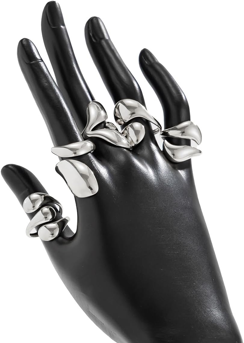 Chunky Gold Ring for Women Non Tarnish Gold Plated Geometry Open Stacking Rings Set Finger Midi Rings Pack Adjustable Hug Hoops Rings Set Statement Stacking Womens Ring Pack - Image 7