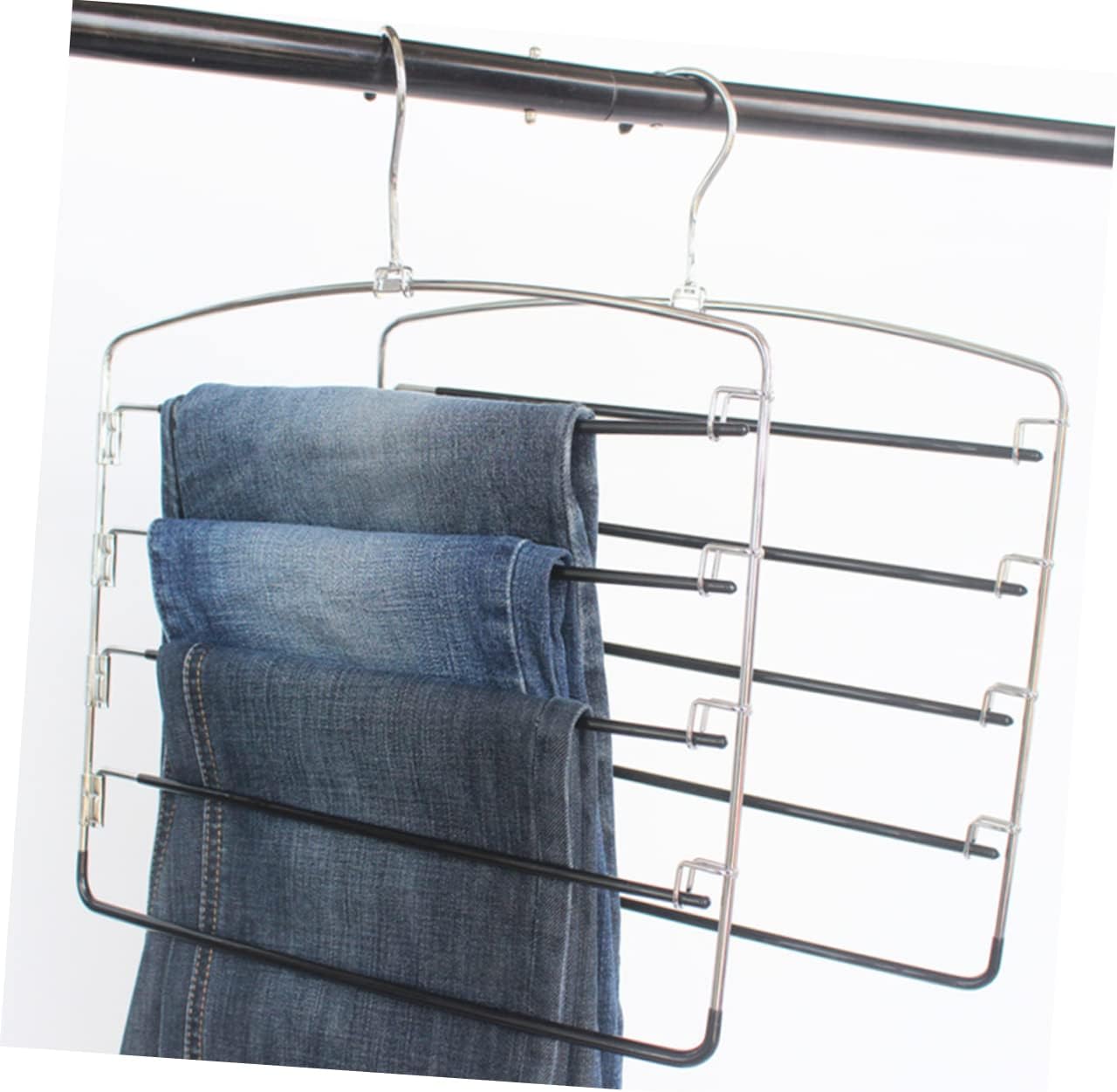 5-Tier Metal Pants Hanger Set Adjustable Non-Slip Skirt Hangers Clips Space Saving Clothing Organizer for Home Closet and Dorm 3pcs