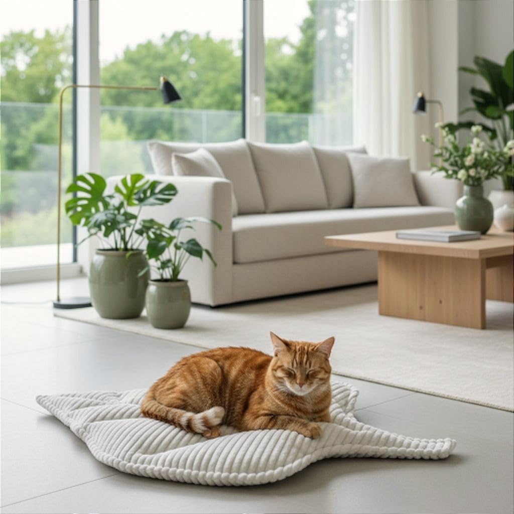 PRASKA Katzendecke Haustierbett - Kuscheldecke Katzenmatte für Hunde und Katzen 75x55cm Blatt Katzenbett, Katzenkissen Weich waschbar - Katzenschlafplatz Katzenkorb Katzensofa, Kitty Blanket