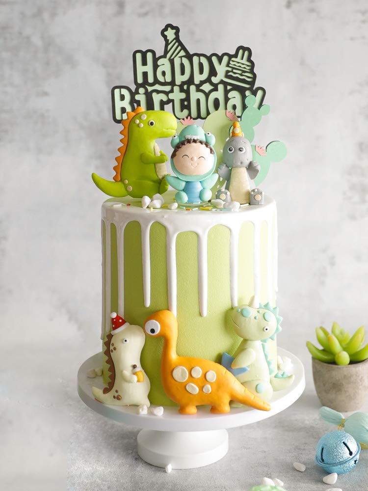 Dinosaur Themed Cake Toppers - Set of 9 - Baby Dinosaur, Dinosaurs, Cactus and Happy birthday Cake Topper