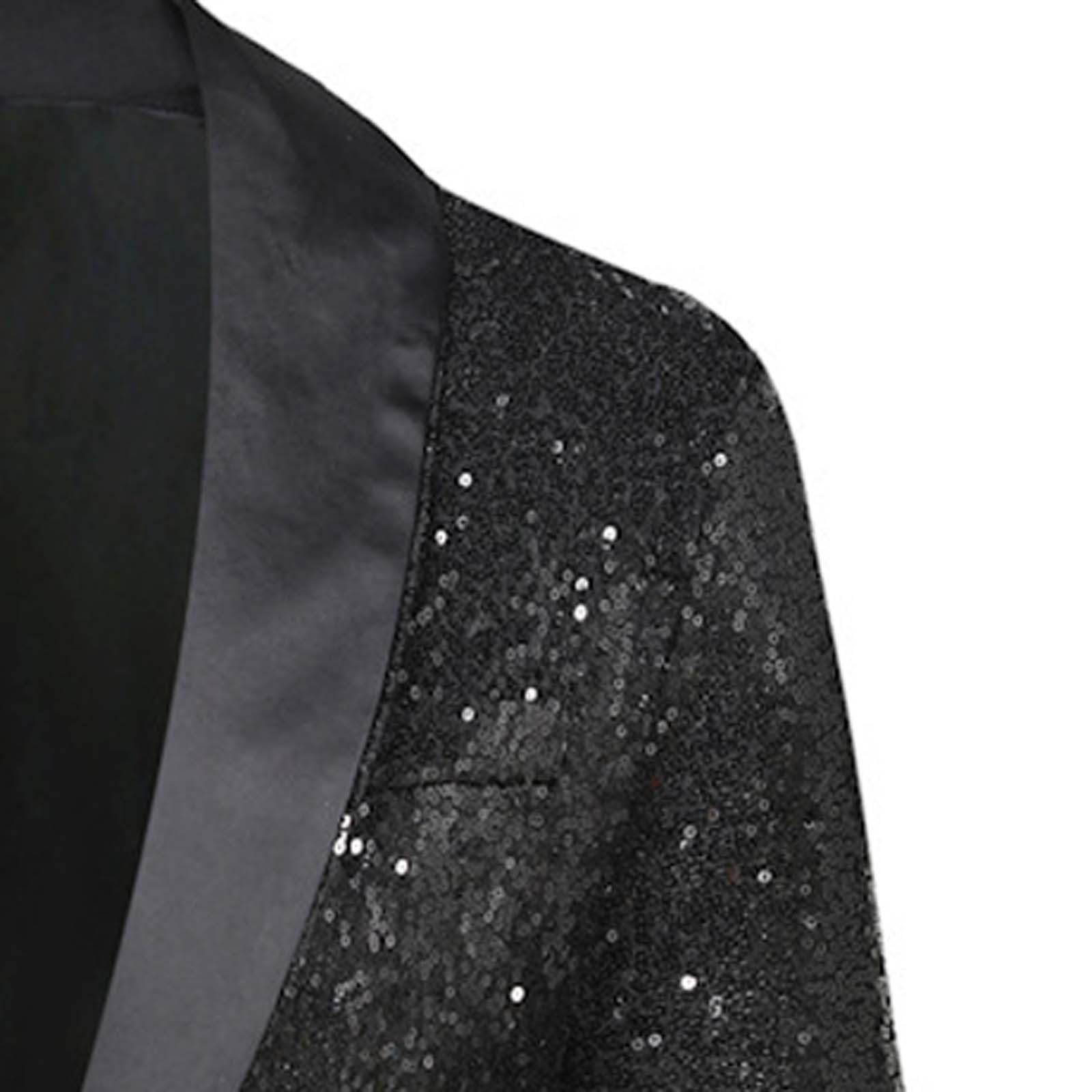Herren Frack Pailletten, Gothic Jacke Herren Midi, Schwarz Glitzer Mantel mit Knöpft Elegant Tuxedo Mittelalter Steampunk Gehrock Viktorianische Hof Kleidung Nightclub Party Halloween Kostüm
