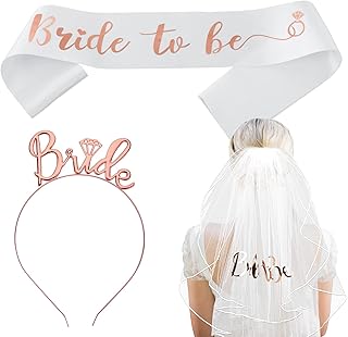 3Pcs Bachelorette Party Accessories Set Include Bride to Be Sash and Veil with Bride Tiara Bridal Decoration Accessories for Bride Bachelorette Hen Night Party