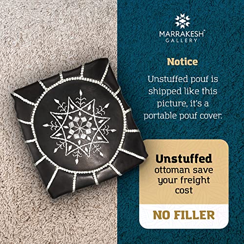 Marrakesh Gallery Faux Leather Ottoman Pouf Cover - Hand Stitched By Moroccan Artisans - Can Be Used As Foot Stool, Hassock, Foot Rest, Storage Solution Or Wedding - Cover Only (Silver) #TOP5