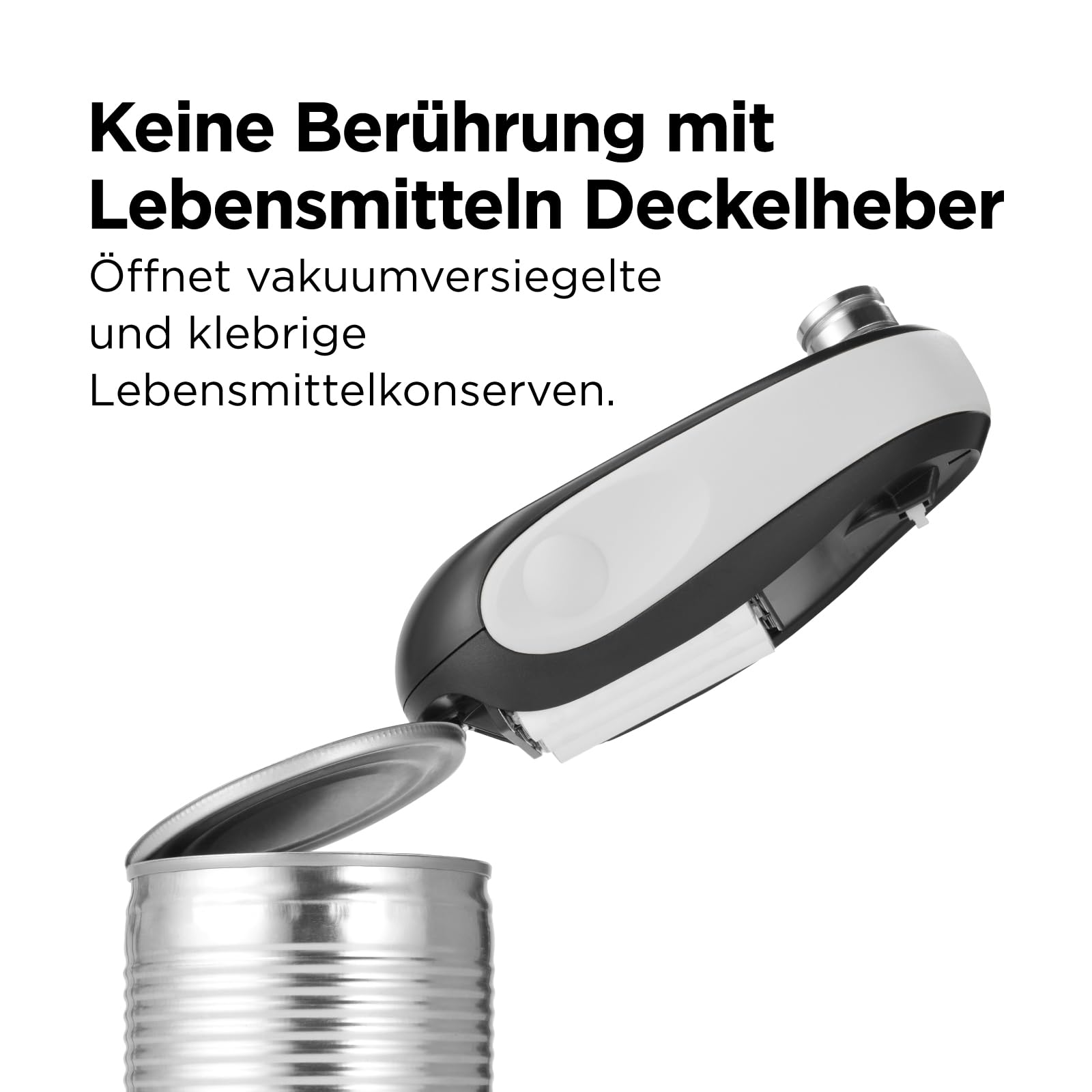 Kitchen Mama One-To-Go Elektrischer Dosenöffner, Weiß | Ein Tastendruck (Auto-Stopp), ohne scharfe Kanten, mit Deckelentferner, batteriebetrieben