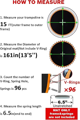 Miniatura 2 de Tapete para cama elástica, se adapta a marcos de 15 pies con 96 piezas de resorte de 6.5 pulgadas, alfombrilla de repuesto para trampolín de 15
