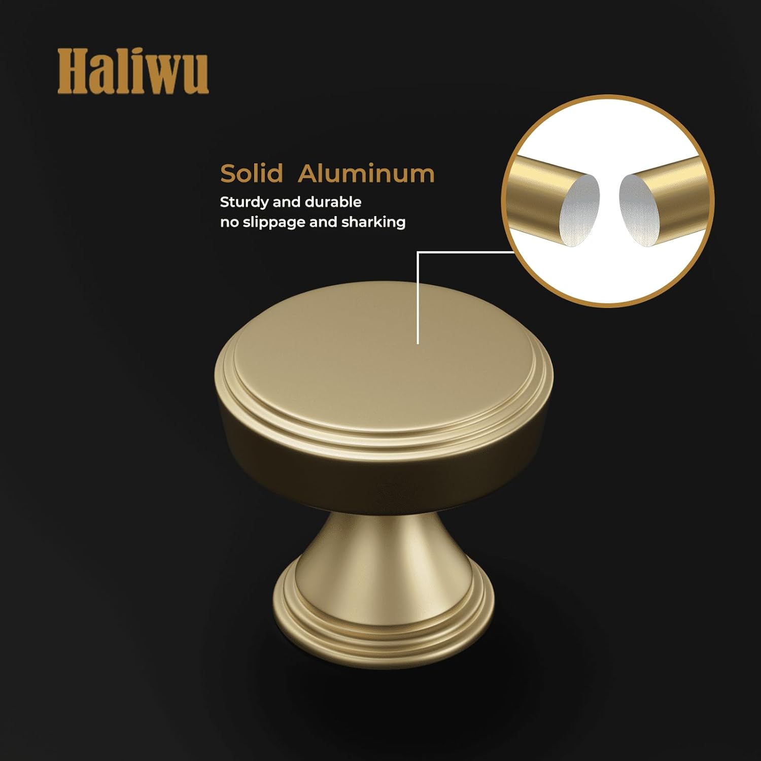 Haliwu 10 Pack Gold Cabinet Knobs Brushed Brass Drawer Knobs, Round Gold Cabinet Handles, Single Hole Kitchen Drawers Handles, Aluminum Alloy Hardware for Dresser Cupboard