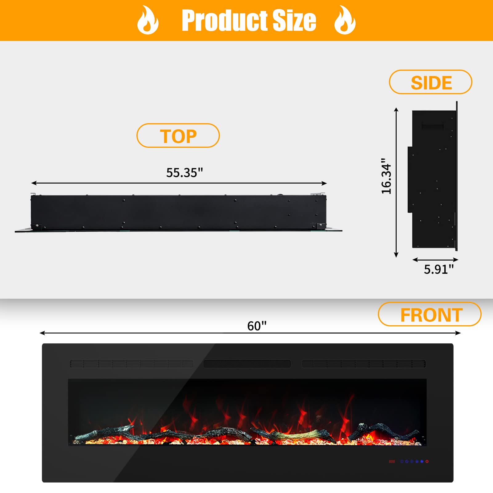 Buy EASEWAY 60 inch Electric Fireplace, Recessed and Wall Mounted