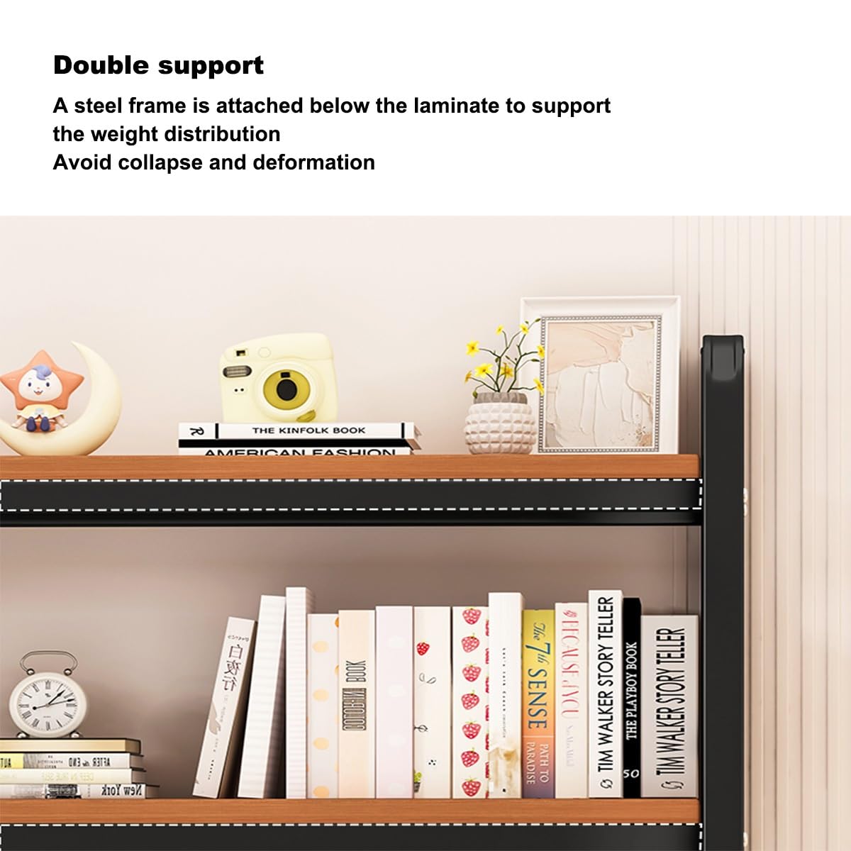 Libreria in metallo con ripiani a più livelli per dormitorio o ufficio per la casa o l'ufficio, autoportante, organizer da scrivania (nero, 2 ripiani, larghezza 54,9 cm)
