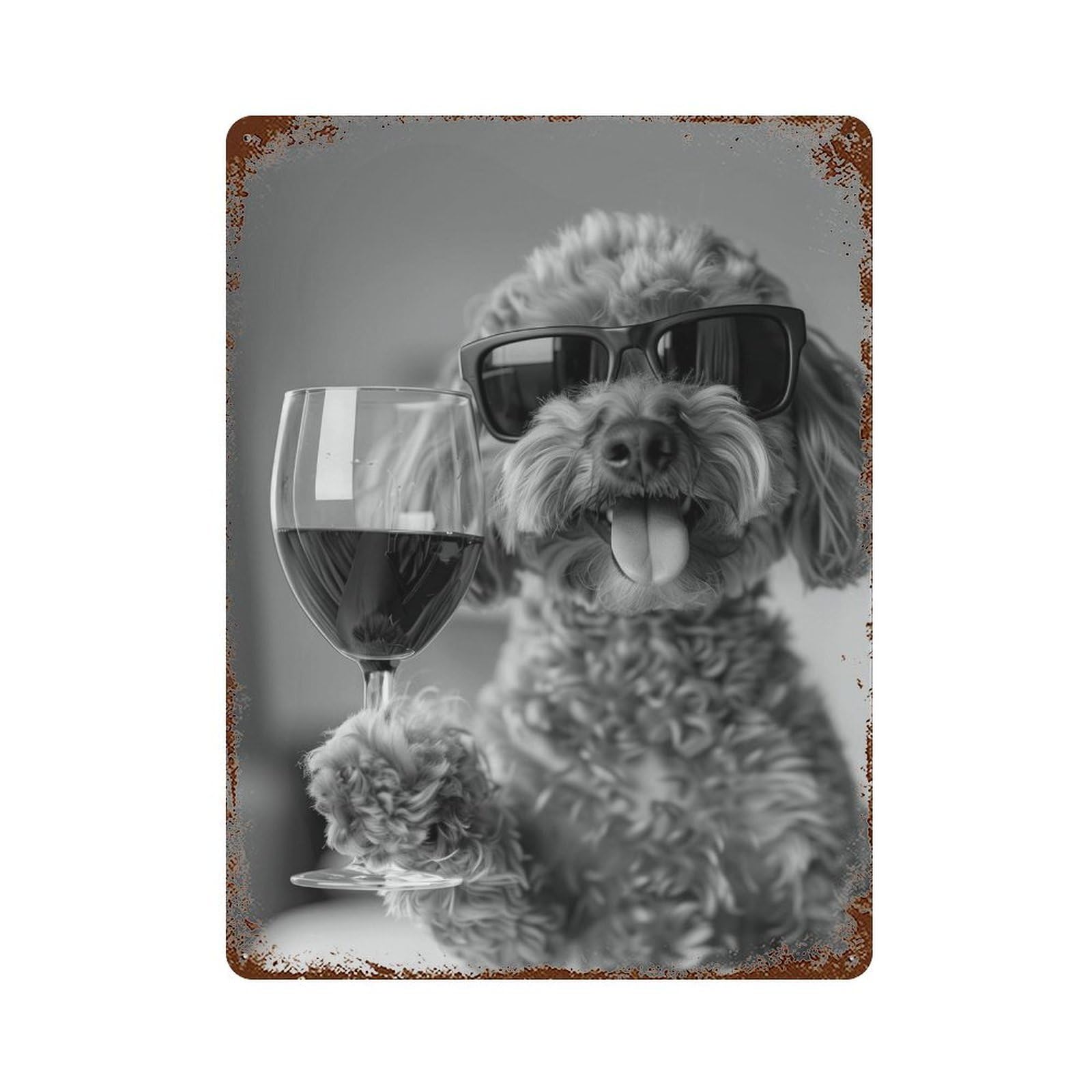 xiaoxiaoshen Cavapoo Drinking Wine Wall Art Wall Decor Art Metal Tin Poster Modern Home Decor Art Home Bar Shop Decorations Vintage Sign 40x30cm