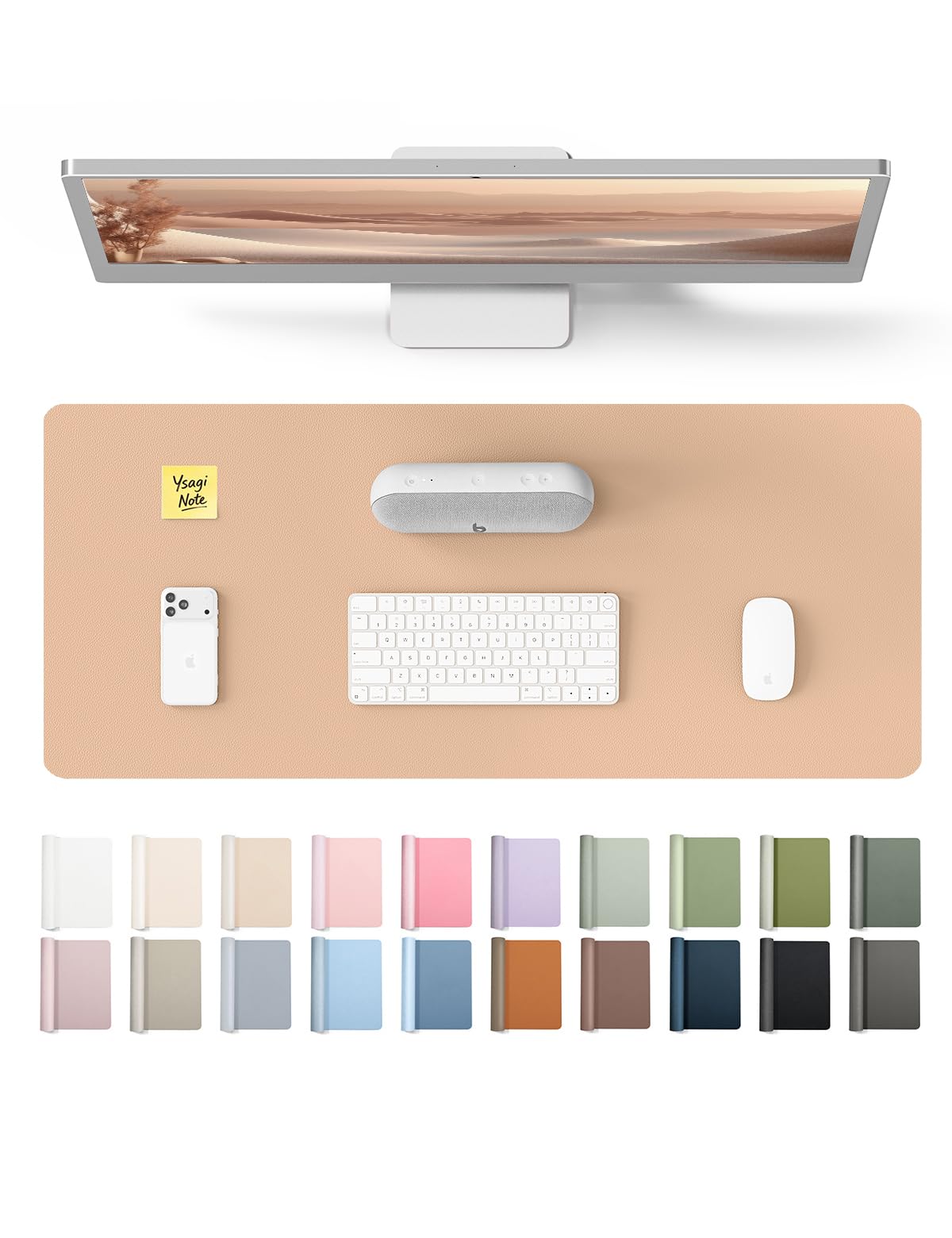 YSAGi Leather Desk Mat, Large Mouse Mat, Non-Slip Desk Pad, Waterproof Leather Table Protector Writing Pad for Office and Home (60 x 35 cm, Latte)