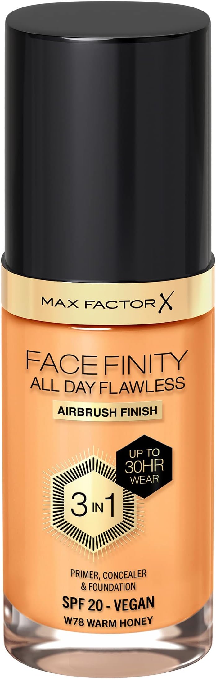 Max Factor Facefinity 3-in-1 All Day Flawless Liquid Foundation, SPF 20 - 78 Warm Honey, 30 ml