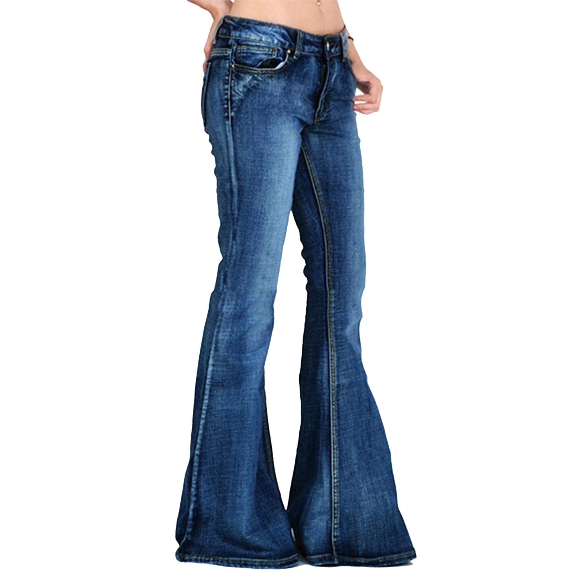 Women's Stretch Stylish Mid Waisted Jeans Skinny Casual Flare Denim Pants Solid Classic Trendy Outdoor Jeans (Dark Blue4,Large)