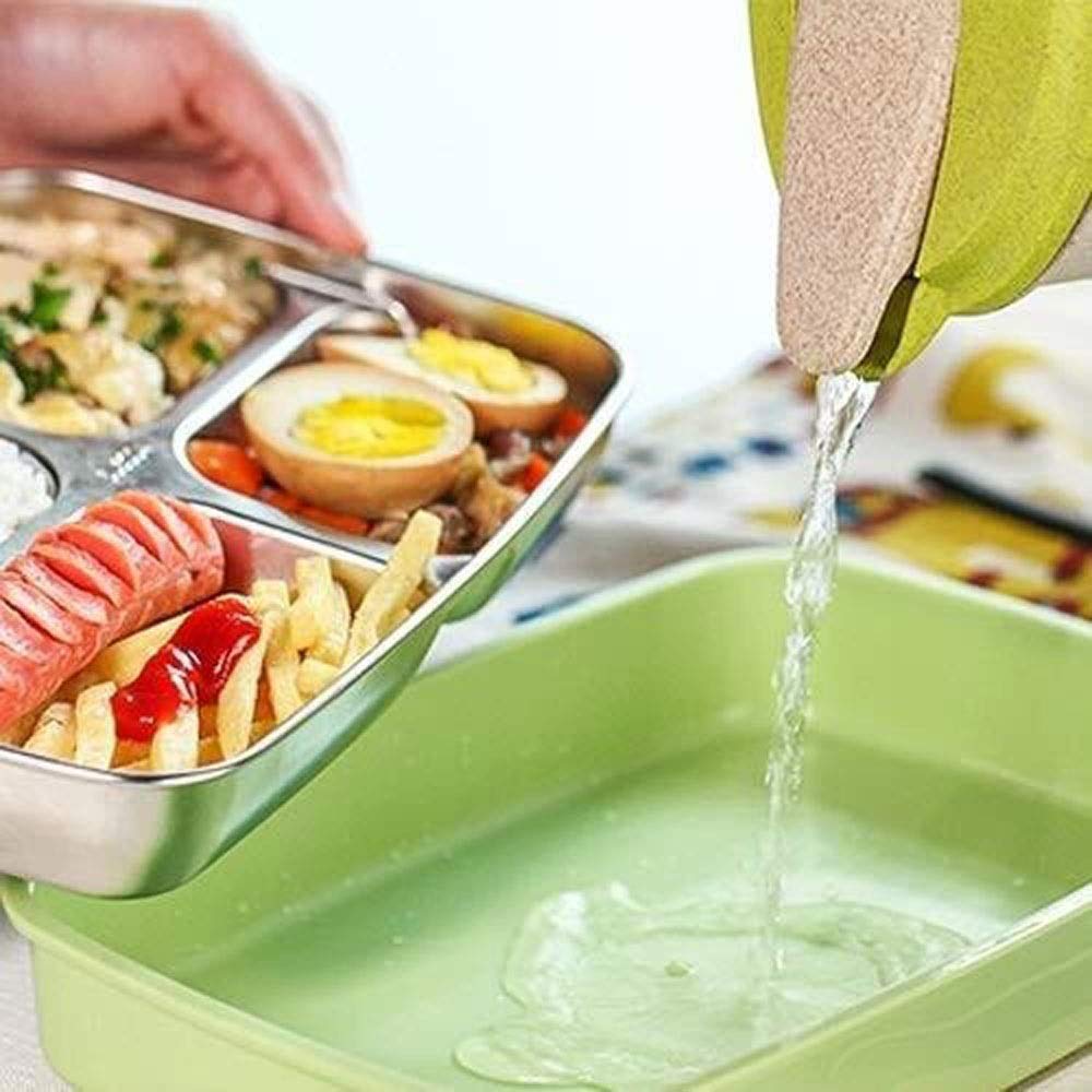 Brotdose, Auslaufsichere Bento-Box, Edelstahl-Lebensmittelbehälter mit 4 Fächern for eine ausgewogene Mahlzeit(Pink)