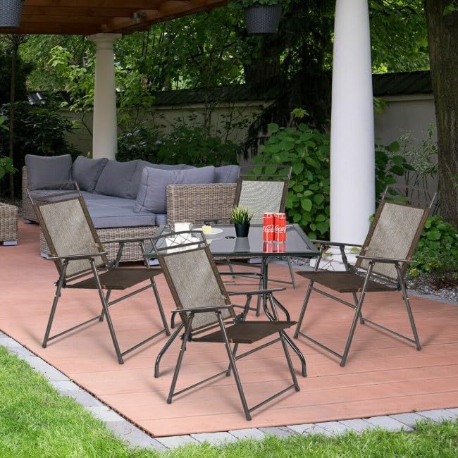 4X Coffee Folding Sling Chairs Steel FFor rame 250lb Capacity 22.4x26.8x36.6in Textilene UV-Resistant Patio Chairs with Armrests