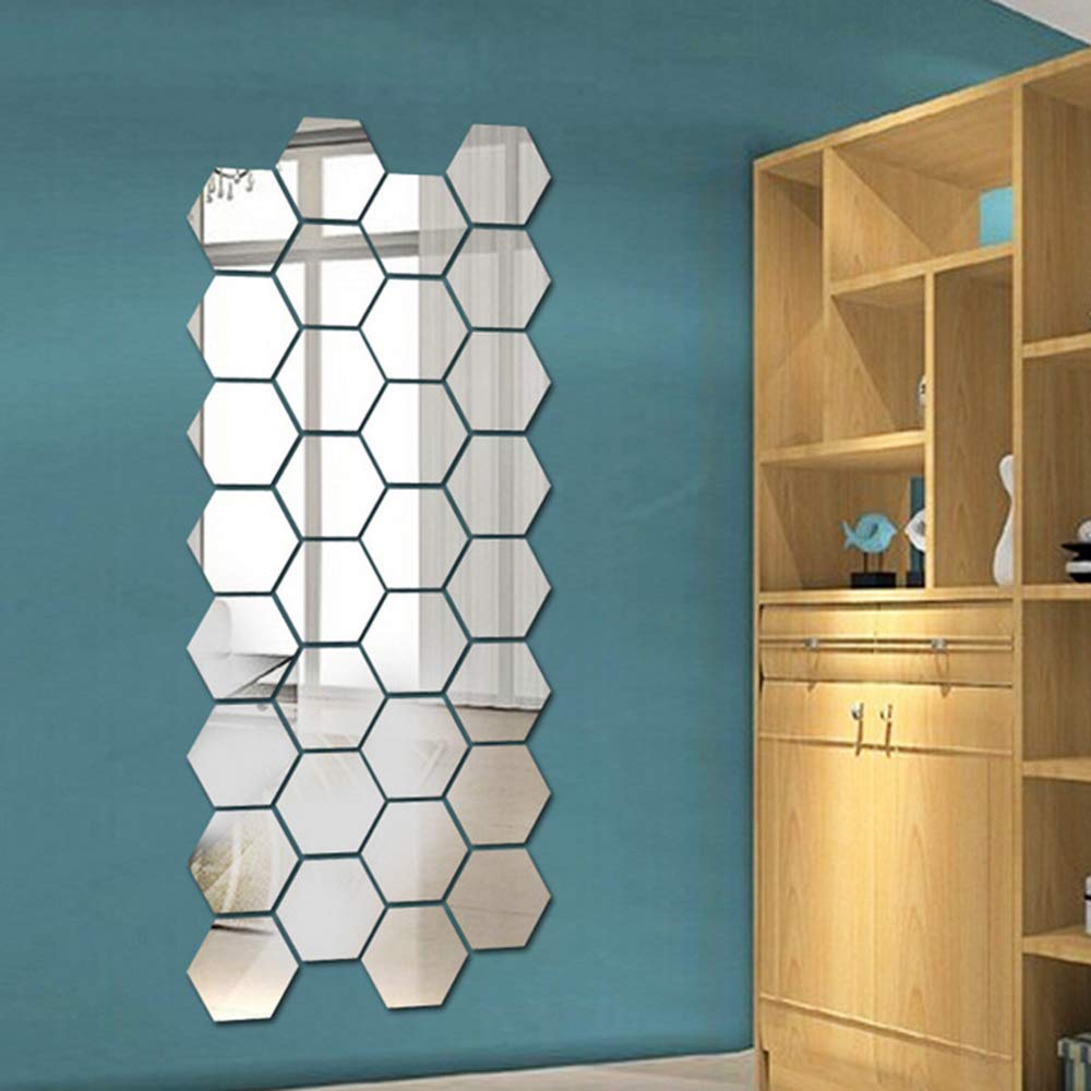 Pegatinas De Espejo Hexagonales Para Pared - 36 Unidades, Efecto 3D Plateado, Autoadhesivas, Acrílico, Decoración Moderna
