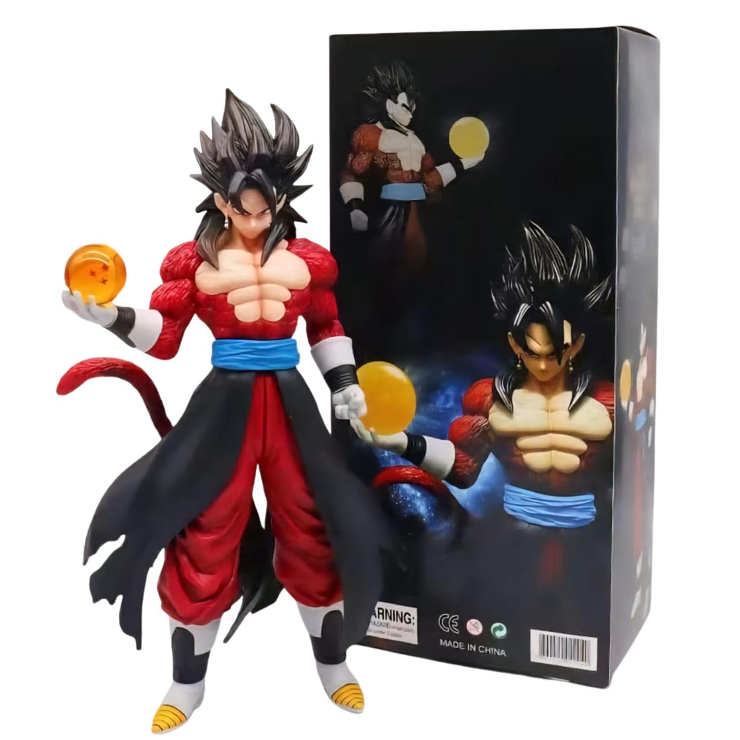 dragon ball super ssj4 collectible action figure, red and black outfit, premium pvc material, detailed anime character design