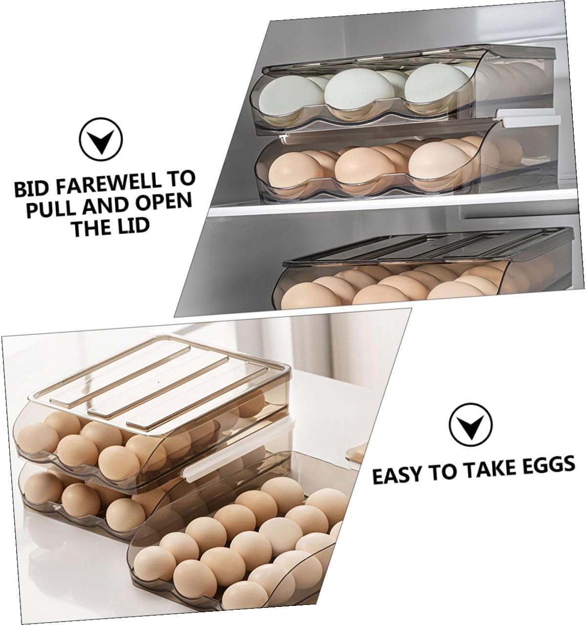 2-layer Plastic Egg Storage Box for Refrigerator, Auto Scrolling down Egg Holder Tray, 36-egg Capacity Kitchen Organizer Container